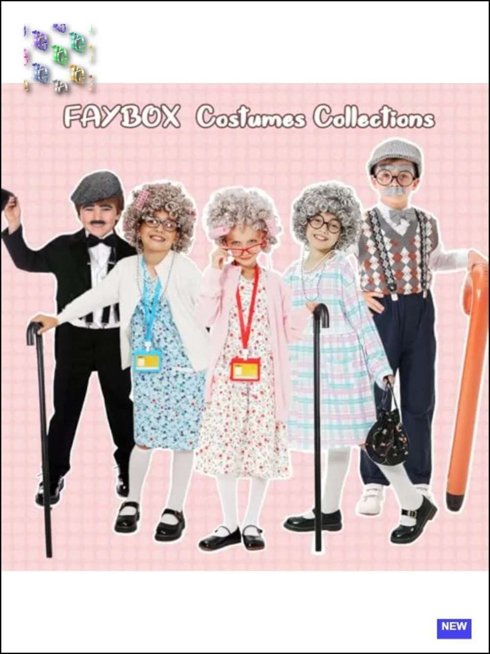 Kids Old Lady Costume 9pc Dress Up Granny Grandma 100 Days of School